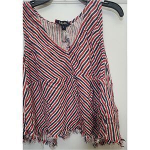 Indigo Rein Women Red White and Blue Striped Sleeveless V-Neck Blouse Top Size S